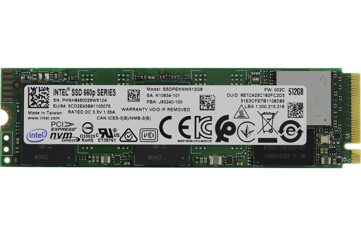 Intel® SSD 660p Series (512GB, M.2 80mm PCIe 3.0 x4, NVMe 3D2, QLC)