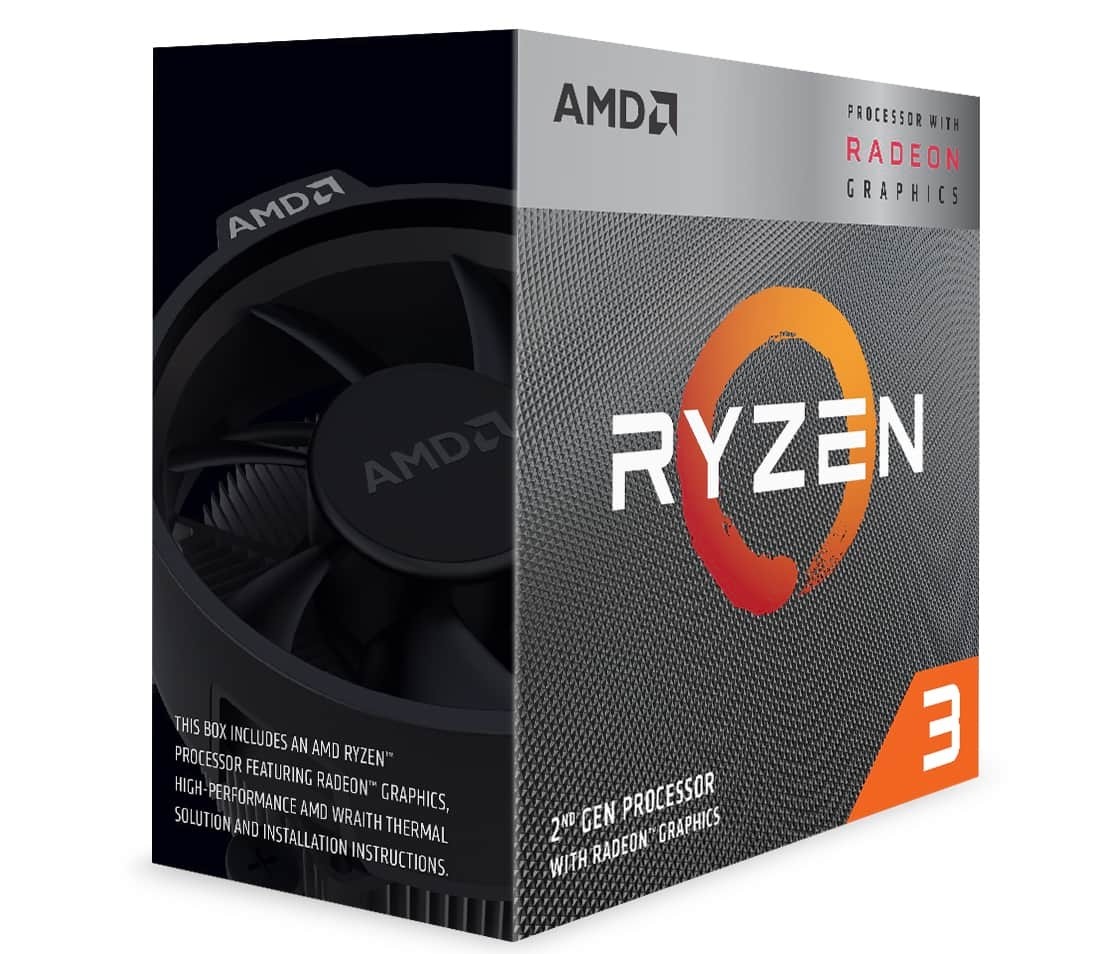 AMD RYZEN 3 3200G SKT AM4 CPU; 4 Core/4 Thread; Base Clock 3.6GHz, Max Boost Clock 4GHz